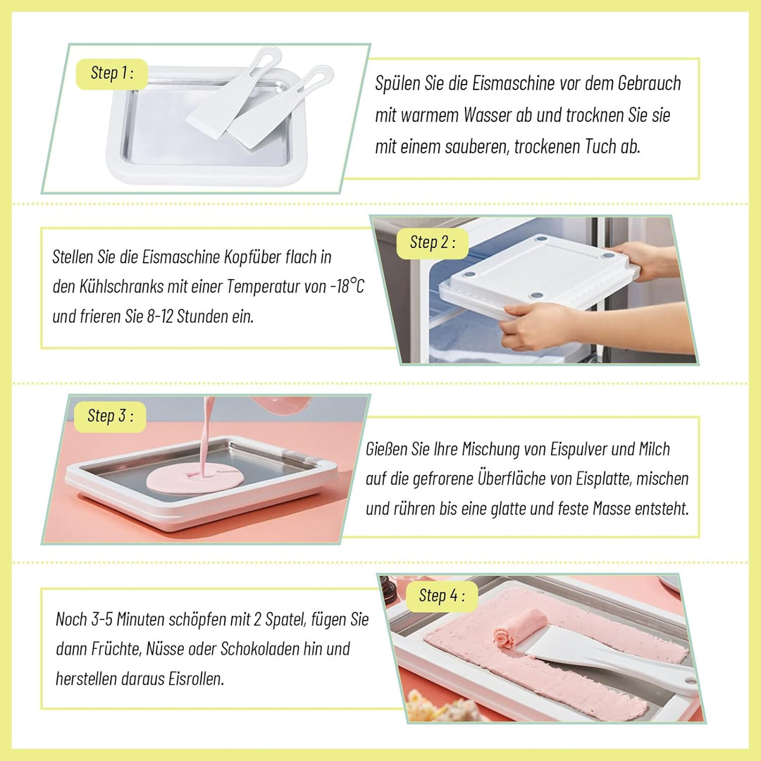 Eisplatte Eis Rolls zum Eis Machen DIY, Ice Cream Machine rolls maker mit 2 Spateln, Gelato Rollmasc