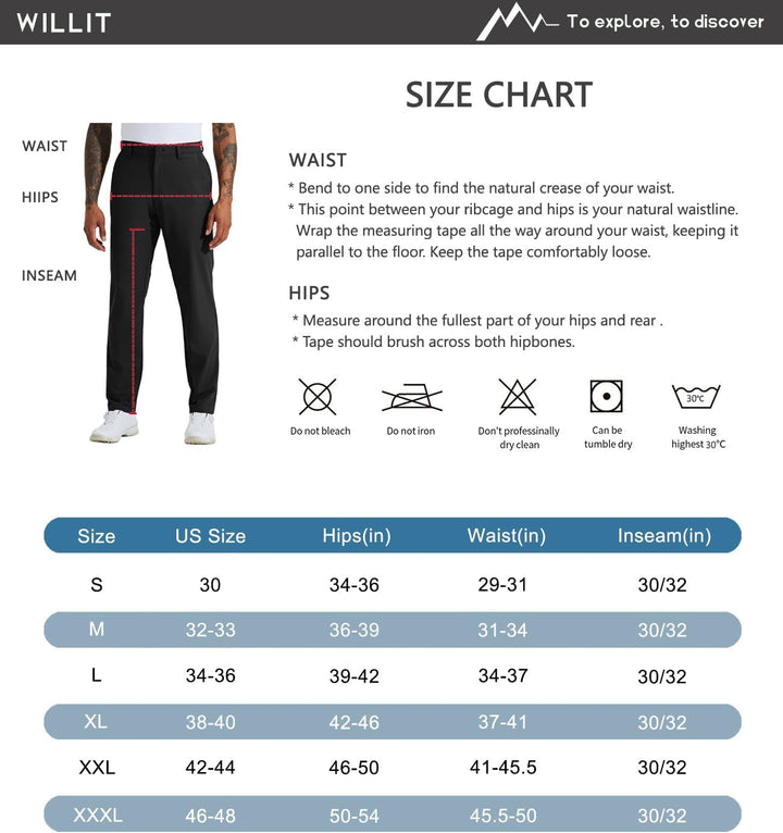WILLIT Herren Golfhose Stretch Kleid Hose Slim Fit Schnelltrockner Casual Arbeitshose Stretchhose La