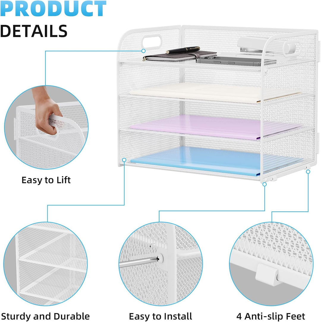 Marbrasse Schreibtisch Ablagen Organizer,4-Stufige Brief Papier Ablage mit Griff,Metall Gitter Desig