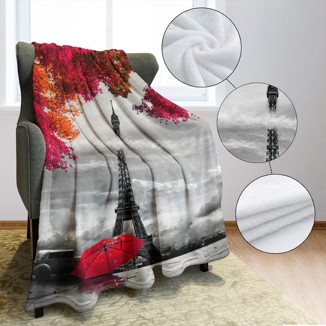 Violetpos Dick Decke Weich Wärme Gemütlich Flanell-Fleece Sofadecke Deckeldecke Paris Eiffelturm Red