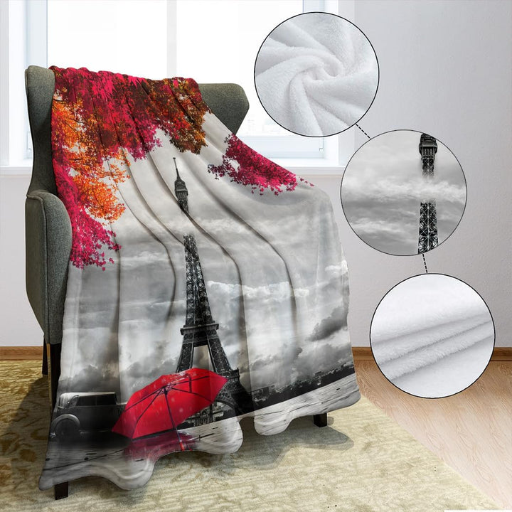 Violetpos Dick Decke Weich Wärme Gemütlich Flanell-Fleece Sofadecke Deckeldecke Paris Eiffelturm Red