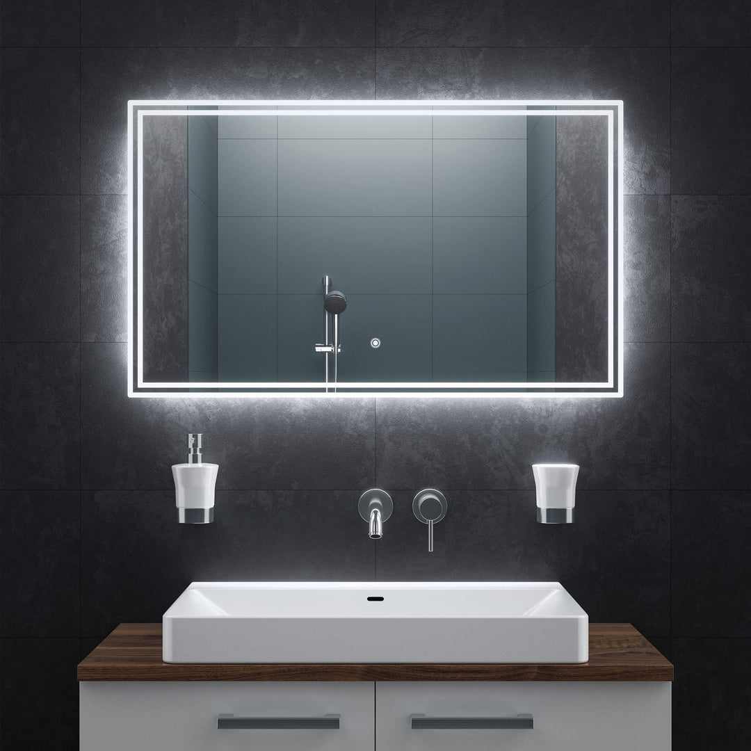 BR Bringer LED Badspiegel - 100x60 cm - Badezimmerspiegel mit Beleuchtung und Anti-Beschlag Funktion