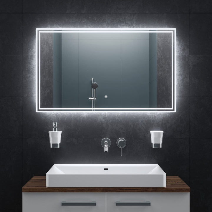 BR Bringer LED Badspiegel - 100x60 cm - Badezimmerspiegel mit Beleuchtung und Anti-Beschlag Funktion
