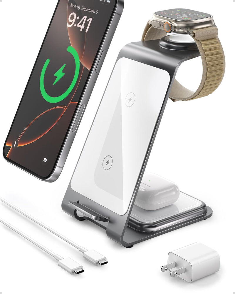 Intoval Kabellose Ladestation, 3-in-1-Ladegerät für Apple, iPhone/iWatch/Earphone, iPhone 14,13,12 (