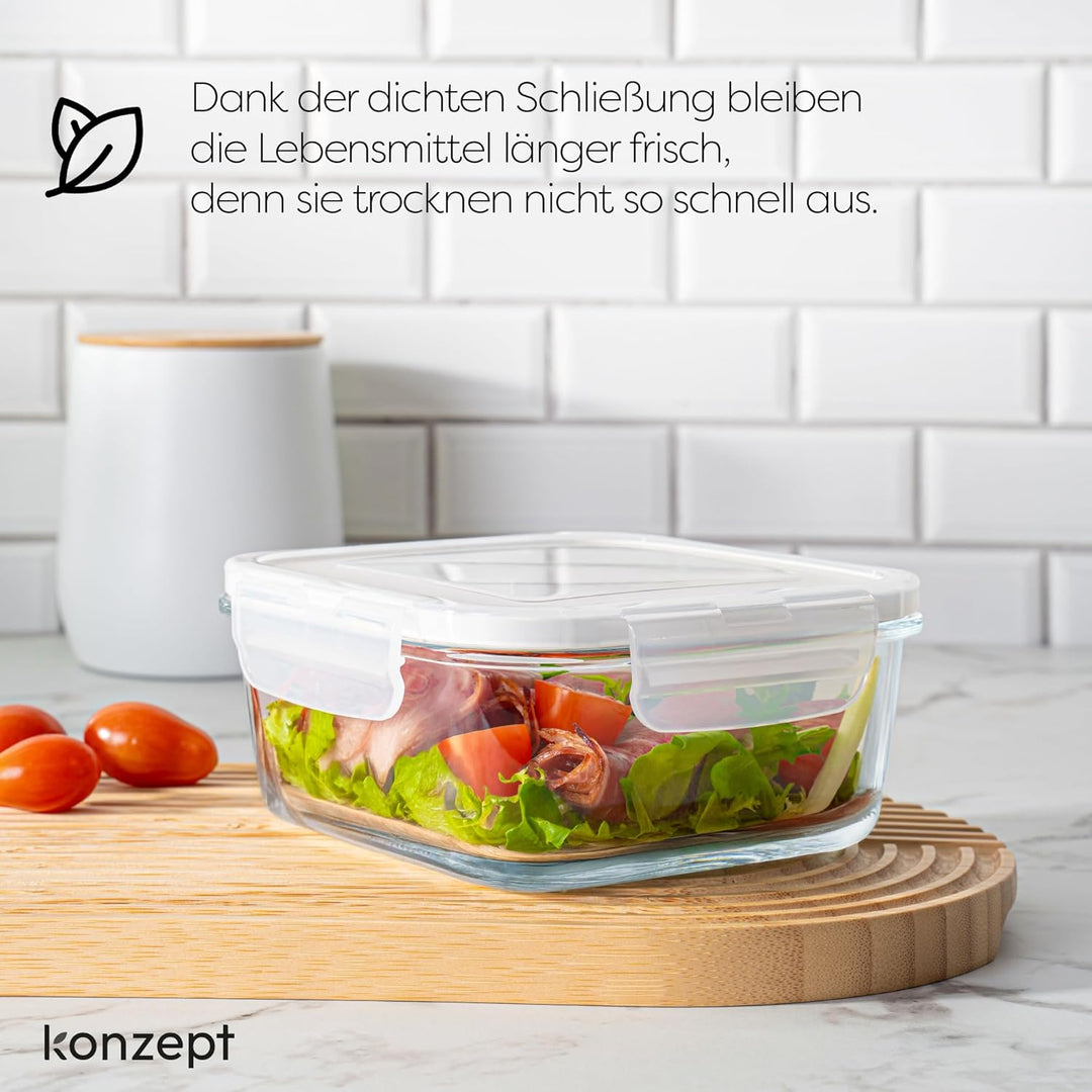 Konzept 11 - Frischhaltedose aus Glas (2 Stk 600 ml) Glasbehälter Mit Deckel für Lebensmittel Set, V