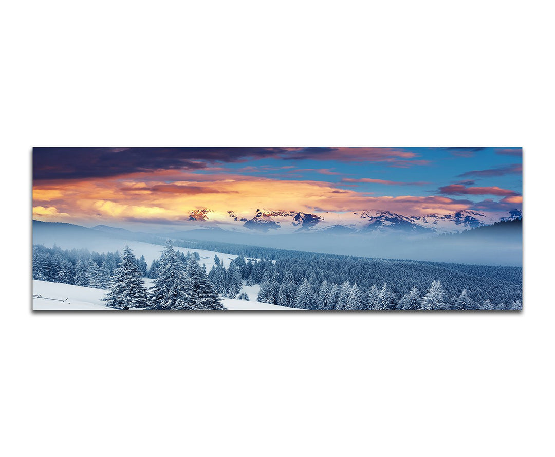 Paul Sinus Art Panoramabild auf Leinwand und Keilrahmen 150x50cm Ukraine Berge Wald Winter Schnee Wo