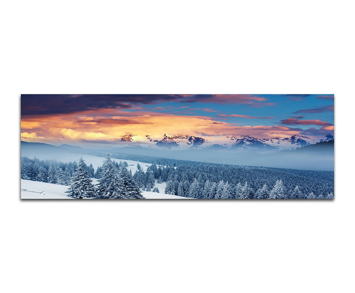 Paul Sinus Art Panoramabild auf Leinwand und Keilrahmen 150x50cm Ukraine Berge Wald Winter Schnee Wo