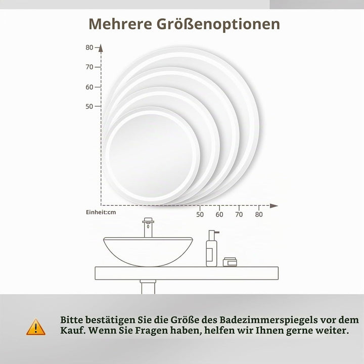 Dripex Badspiegel mit Beleuchtung Rund Led Spiegel mit Bluetooth-Lautsprecher und Touch-Schalter, Di