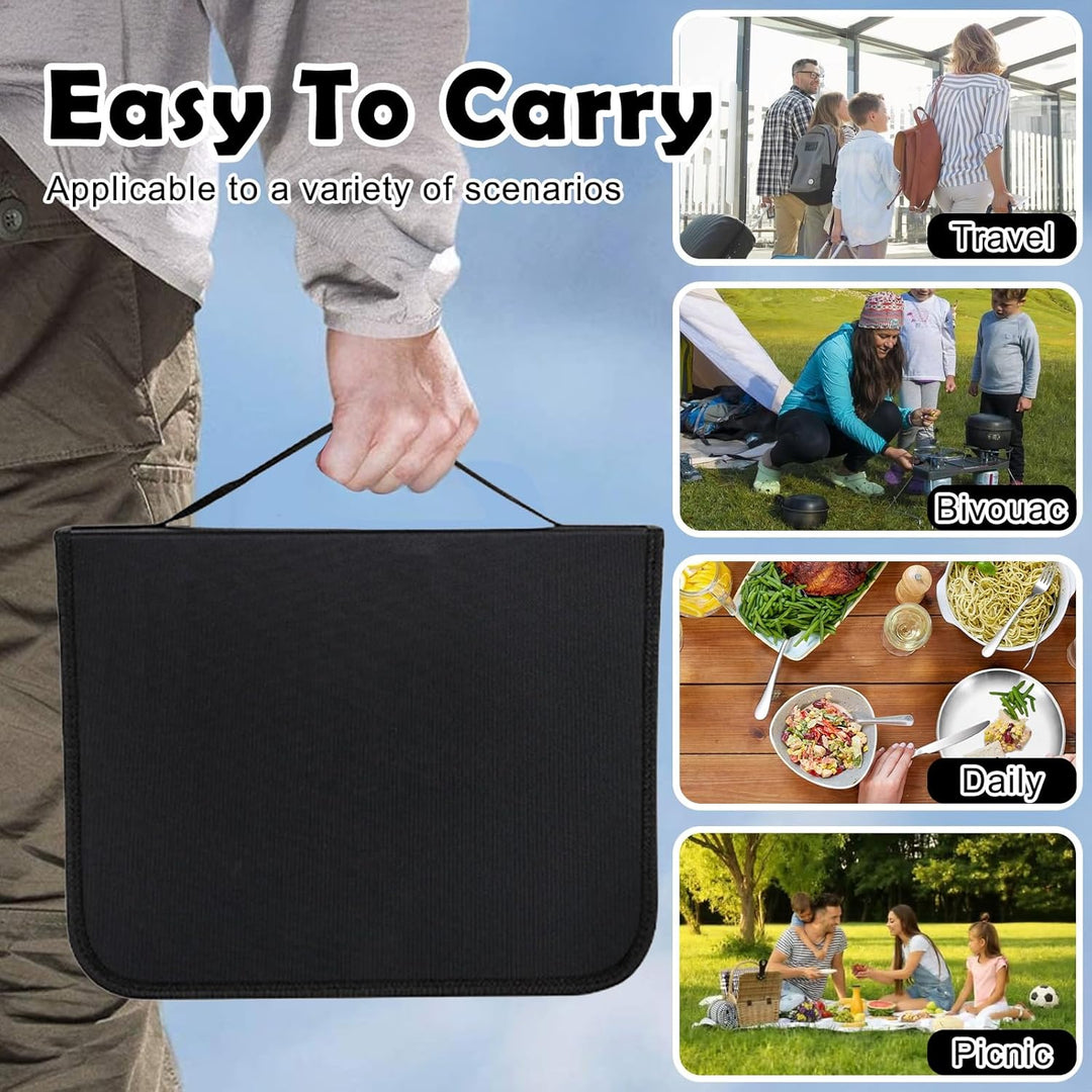 Camping Geschirr Set für 4 Personen, 20 Stück Tragbars Campingbesteck Set aus Edelstahl für Picknick