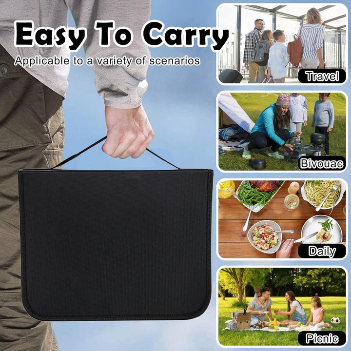 Camping Geschirr Set für 4 Personen, 20 Stück Tragbars Campingbesteck Set aus Edelstahl für Picknick