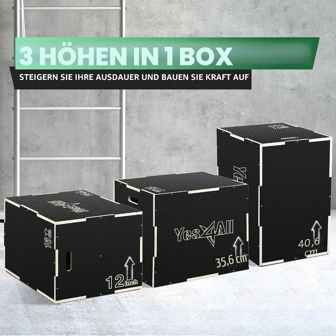 Yes4All 3-in-1 Plyometrische Box aus Holz – hält bis zu 204 kg – Vielseitige plyometrische Box für H