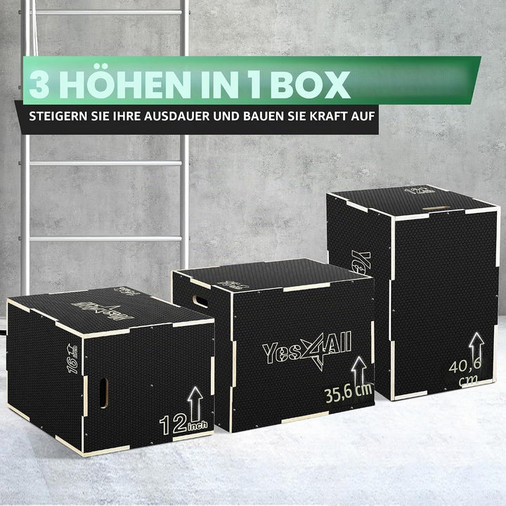 Yes4All 3-in-1 Plyometrische Box aus Holz – hält bis zu 204 kg – Vielseitige plyometrische Box für H