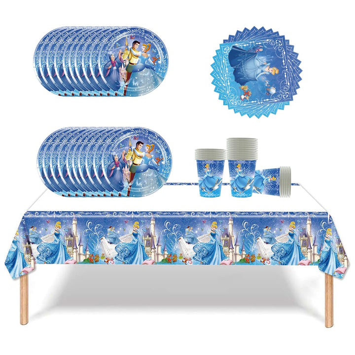 Cinderella Birthday Party Tableware,Luffy Party Accessories, Paper Plate Set, Including Tablecloth,