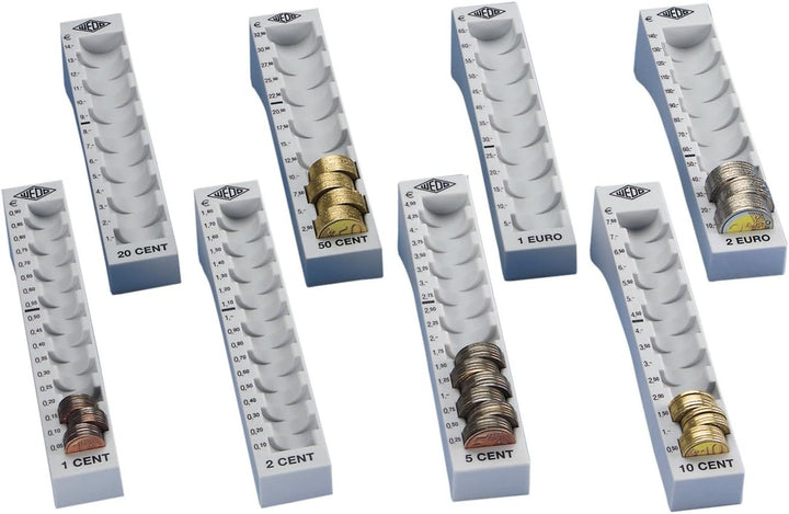 Wedo 161700837 Münzrillen-Komplett-Set (aus Kunststoff, 8 Stück, lose, 27,2 x 18 x 4,4 cm) lichtgrau