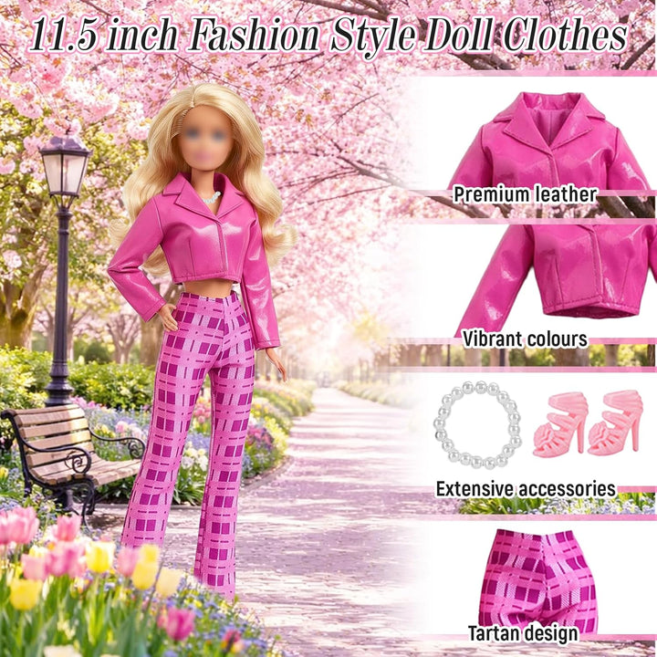 22 Stück Kleidung Kompatibel mit Barbie 11,5 Zoll Puppen Puppenoutfits, Modesets, Preppy-Set, Lederj