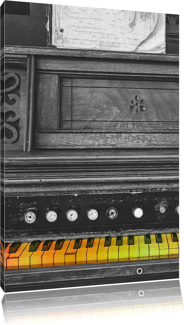 Pixxprint altes Klavier mit bunten Tasten als Leinwandbild/Grösse: 120x80 cm/Wandbild/Kunstdruck/fer