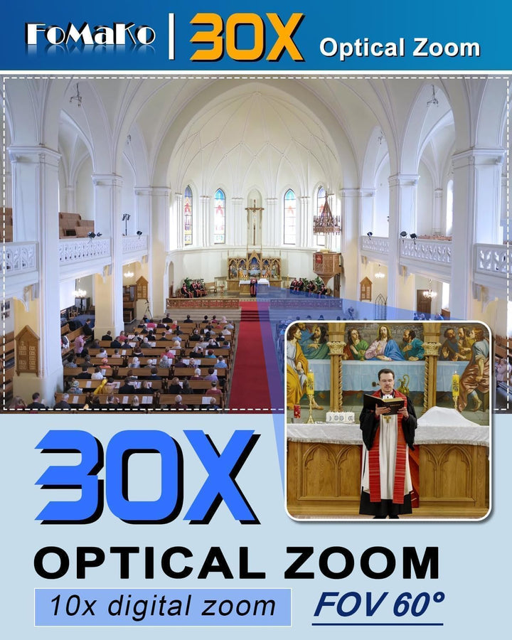 FoMaKo NDI HX3 PTZ Kamera Set, 30x Optischer Zoom KI-Auto-Tracking, mit HDMI/USB3.0/LAN(PoE), für Yo