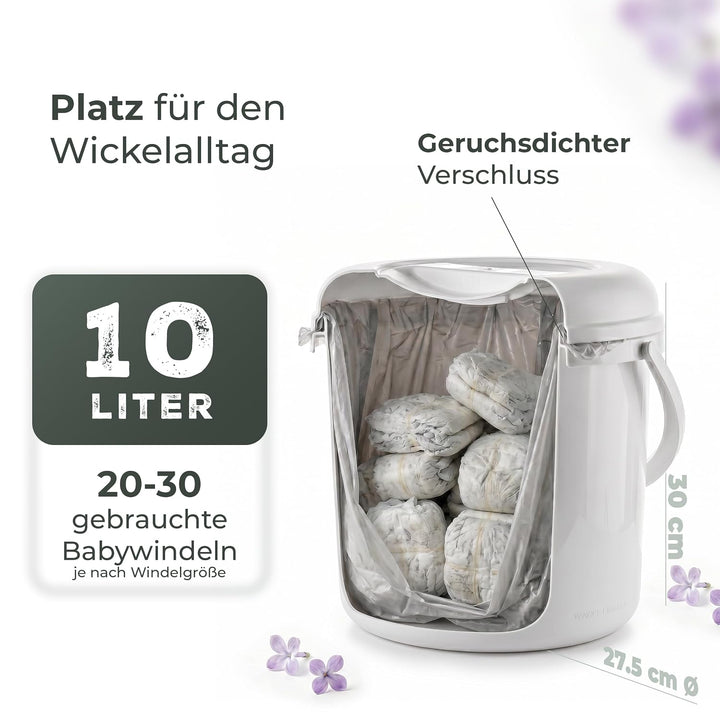 Novaliv Windeleimer geruchsdicht 10 L – Windelmülleimer ohne Kassette mit Deckel &amp; Griff für normale