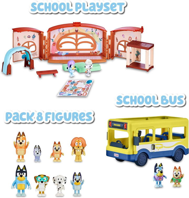 Bluey - School Bus, Bus für den Cole 2 Figuren mit Bingo Figuren aus der Zeichnungsserie Inantil, Sc