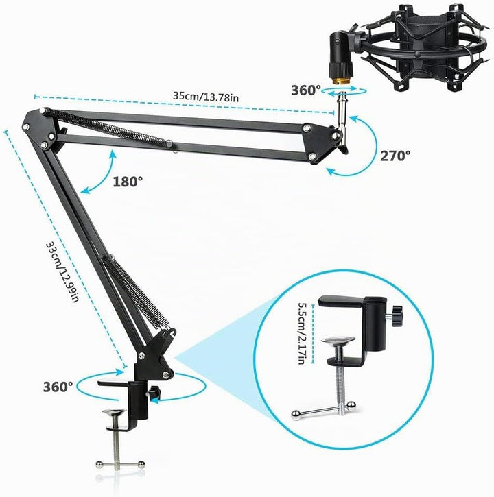 Diealles Shine Kondensator Microphone, Mikrofon PC Mit Arm, Podcast Mikrofon Set 192KHz/24 Bit Mit T