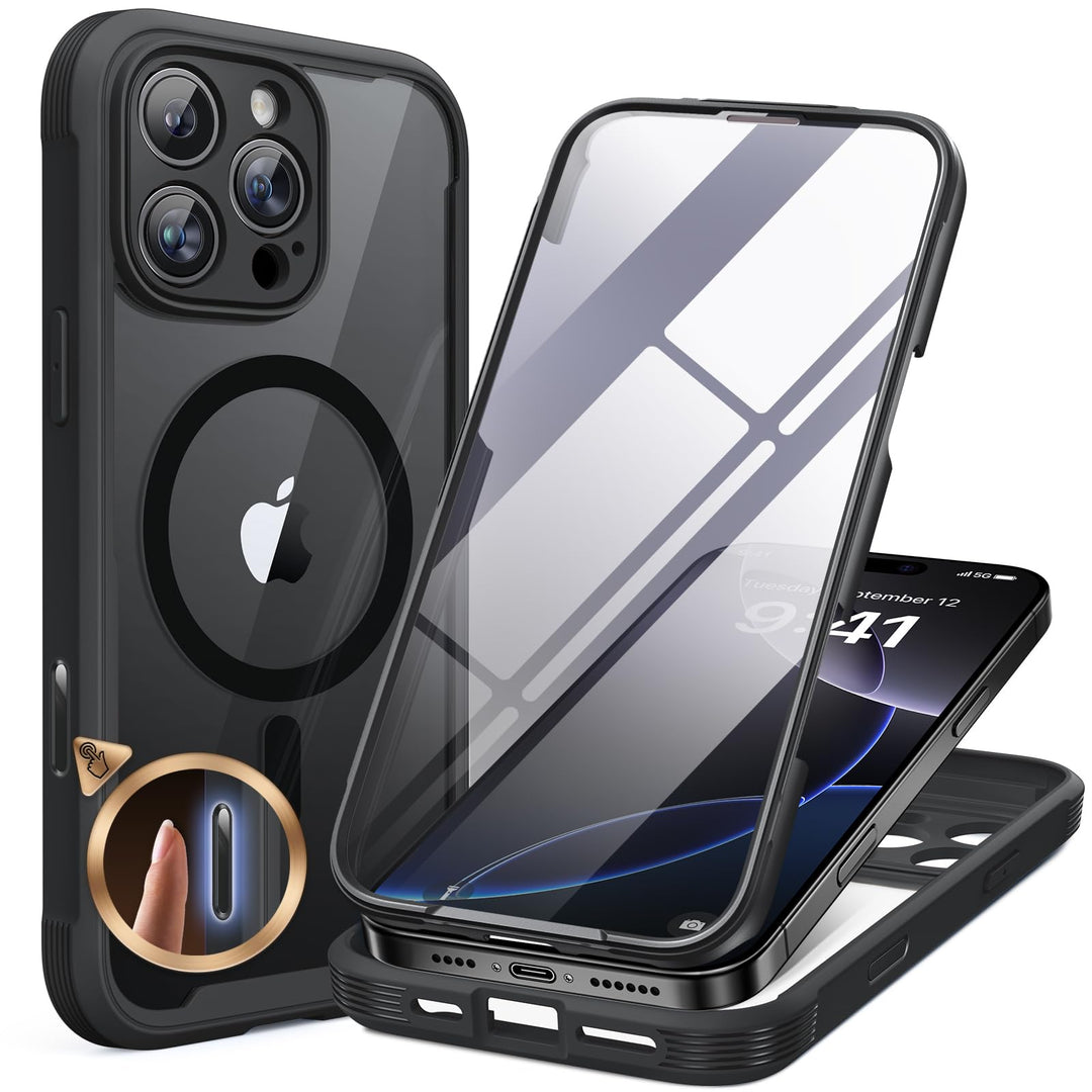 Miracase 360 Grad für iPhone 16 Pro Hülle mit Magsafe, Eingebaut Glas Schutzfolie, Komplettschutz Ha
