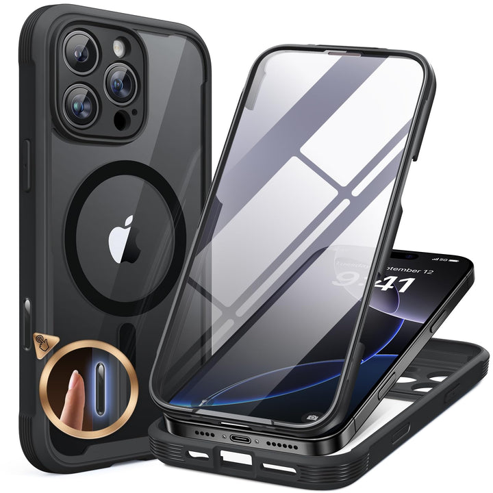 Miracase 360 Grad für iPhone 16 Pro Hülle mit Magsafe, Eingebaut Glas Schutzfolie, Komplettschutz Ha
