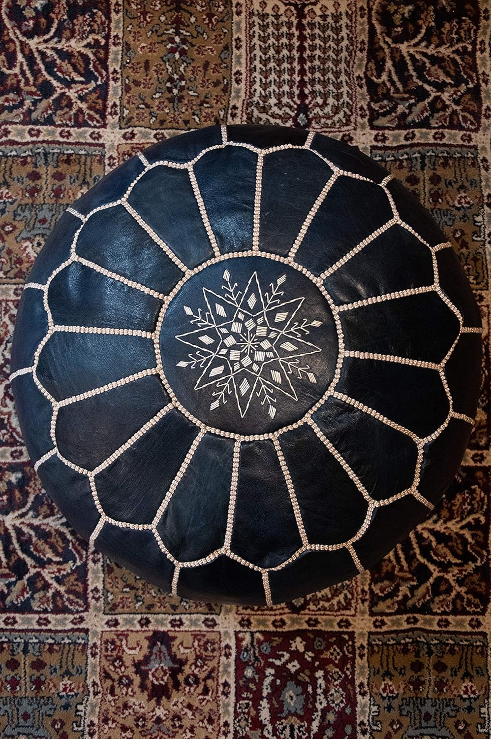 Poufs&Pillows Premium Echt Leder Pouf - Handgefertigt - gefüllt geliefert - Ottoman Sitzsack Fusshoc