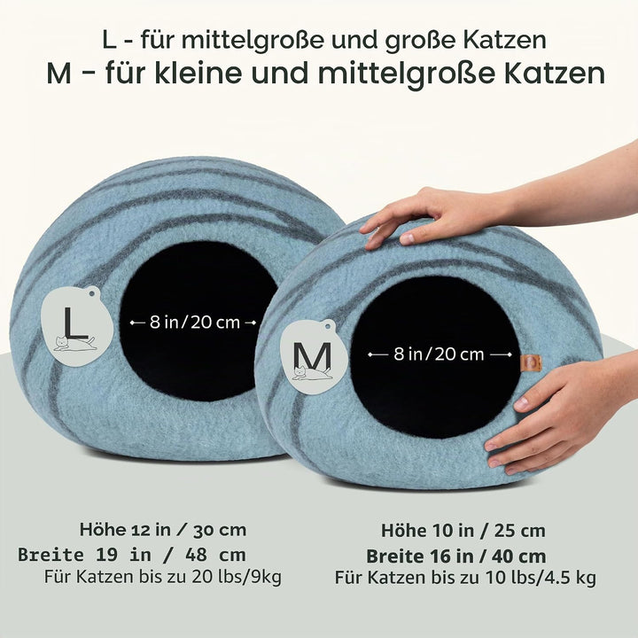 MEOWFIA Katzenbett Höhle – Umweltfreundliche Betten aus 100% Merinowolle für Katzen und Kätzchen - F