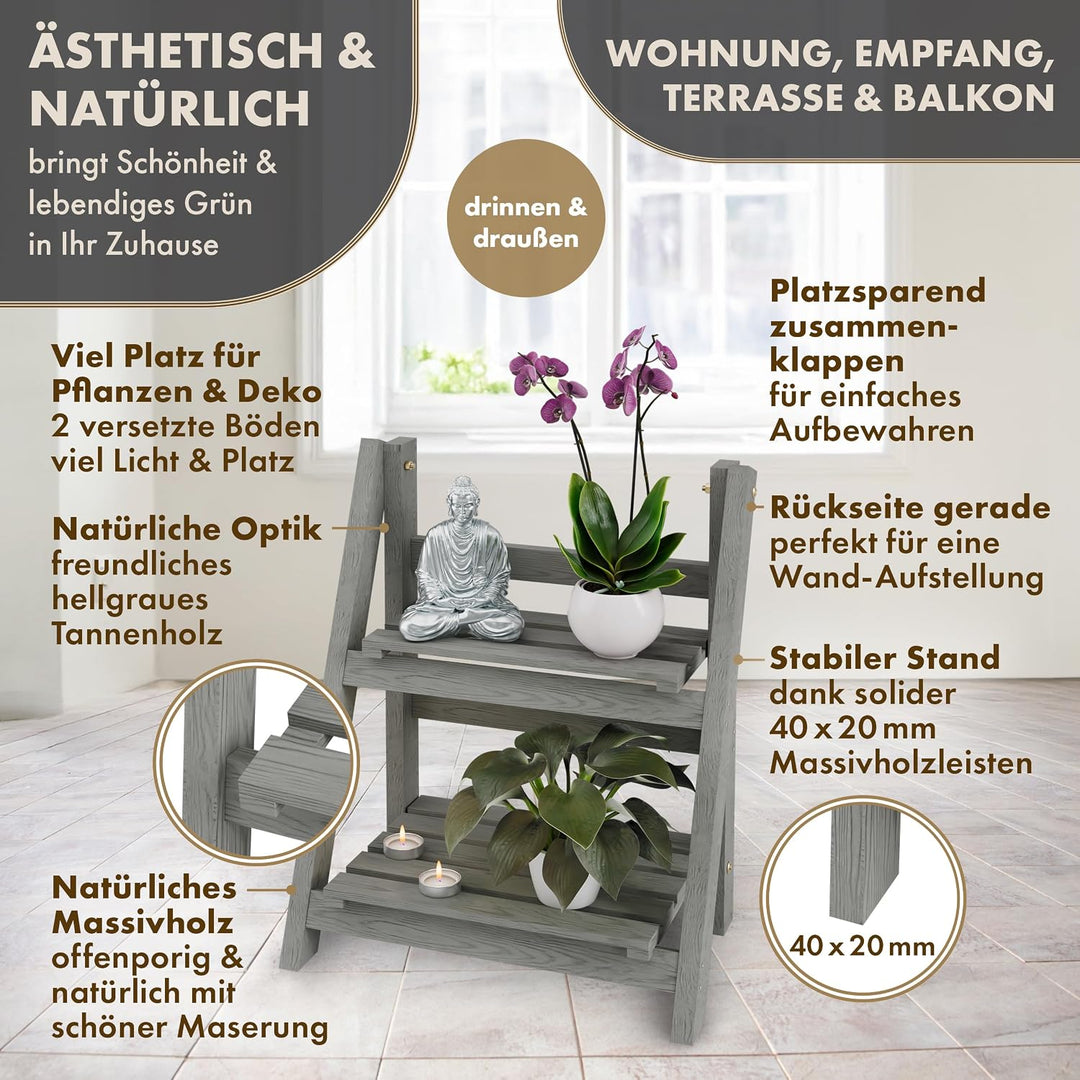 Blumentreppe "Flower Ladder S" 52x41x24cm hellgrau - 2-Stufen Blumenleiter dekorativ &amp; wetterfest au