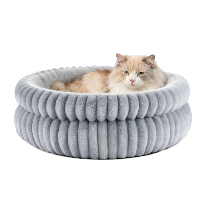 EDMIENS Katzenbett, Waschbar Indoor Katzenbett Flauschig, Rund Katzenkissen, zweiseitig Innenkissen