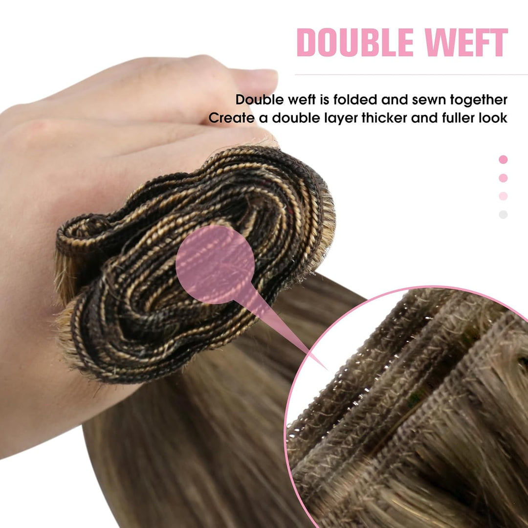 YoungSee Tressen Echthaar Braun Blond Echthaar Tressen zum Einnahen 45cm Haartressen Echthaar zum Ei