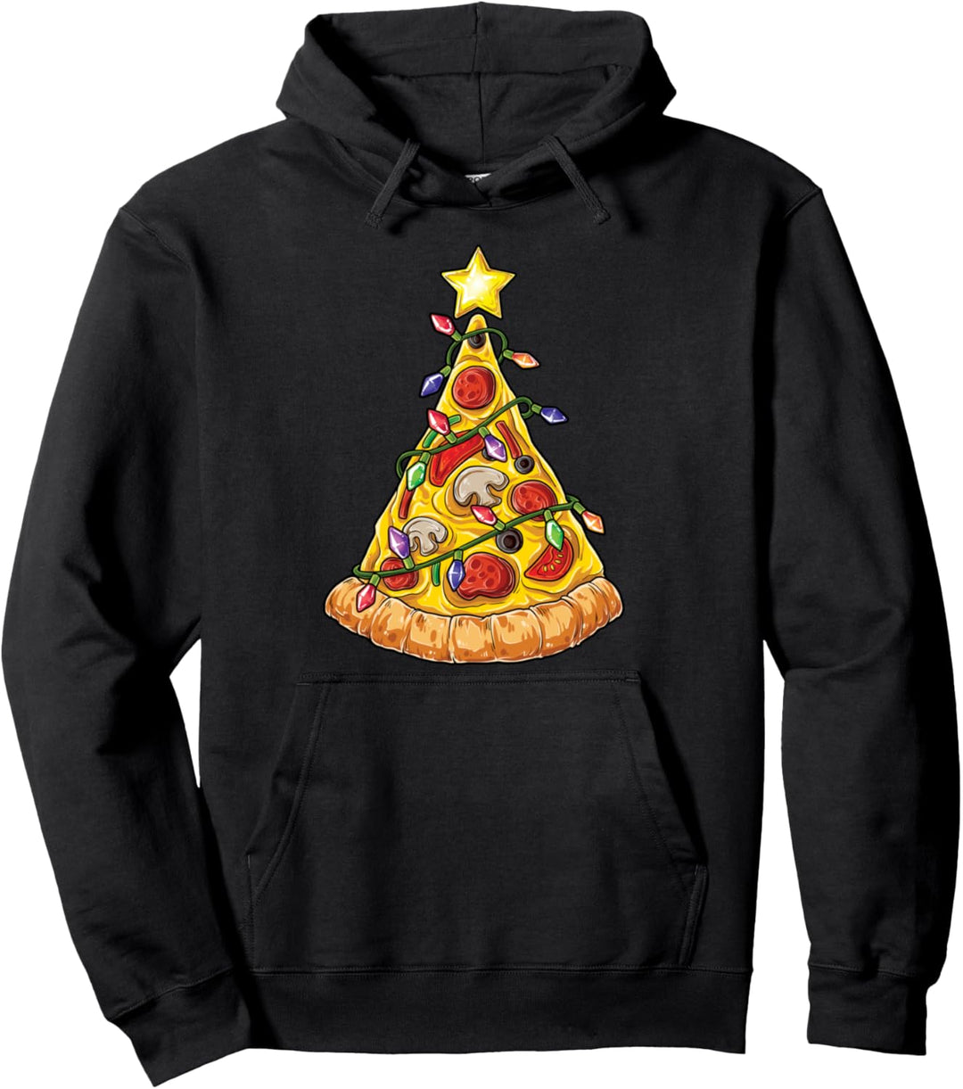 Pizza Christmas Tree Lights Xmas Boys Men Crustmas Pepperoni Pullover Hoodie