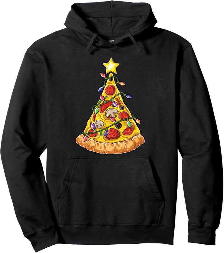 Pizza Christmas Tree Lights Xmas Boys Men Crustmas Pepperoni Pullover Hoodie
