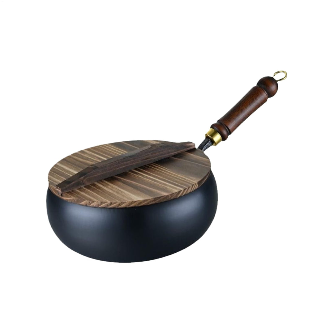 Japanische Eisenpfanne | Chinesischer Handgefertigter Wok Mit Holzdeckel Und Holzgriff| Pfannen Guss