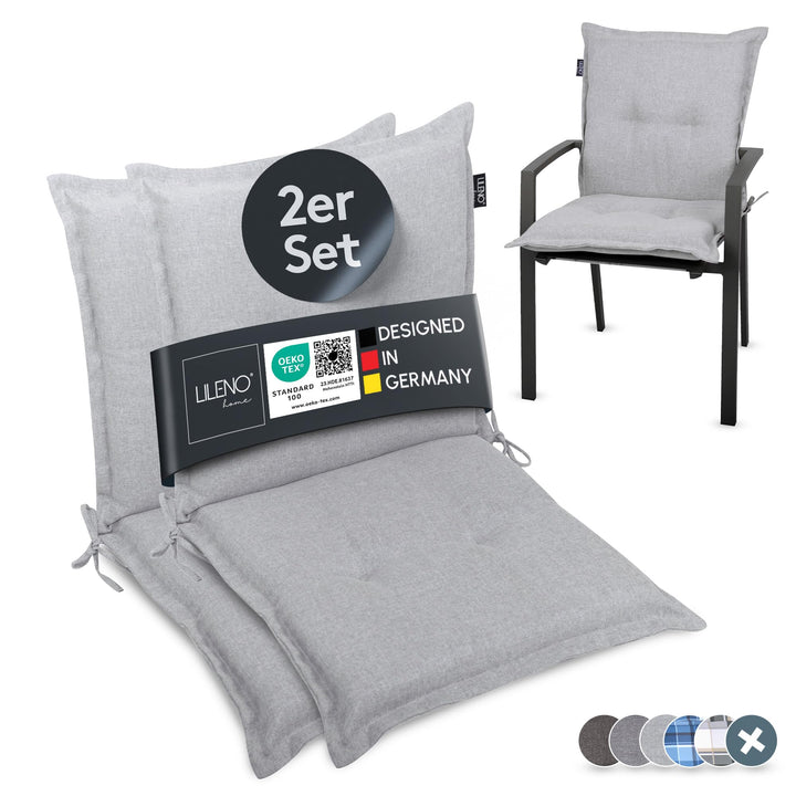 LILENO HOME Gartenstuhl Auflagen als [2er Set - Niedriglehner] in Silber Y - Bequeme Liegen als Sitz