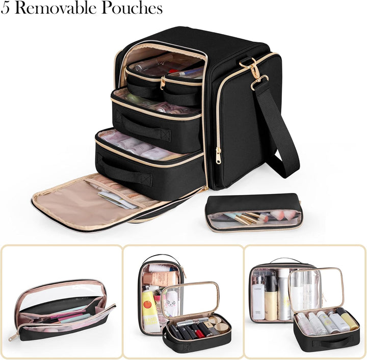 Grosse Makeup Tasche Reisetasche mit 5 Innentaschen, Kosmetiktasche Kosmetikkoffer Make up Organizer
