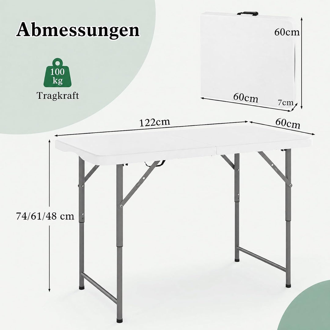 COSTWAY Campingtisch höhenverstellbar, Gartentisch klappbar, Klapptisch mit HDPE-Tischplatte &amp; Trage