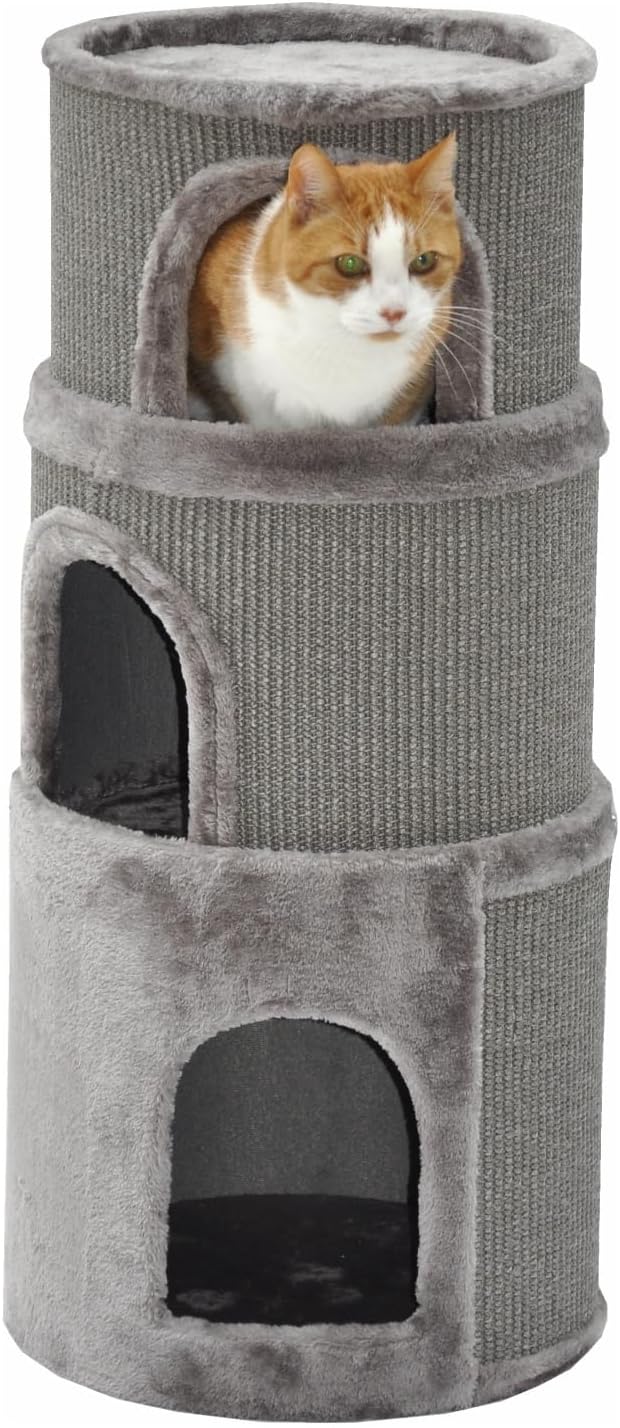 nanook Kratztonne, Höhe 89 cm, Katzenkratzbaum, 3 Ebenen, Kratzbaum, Kratzturm aus Sisal, grau, grau