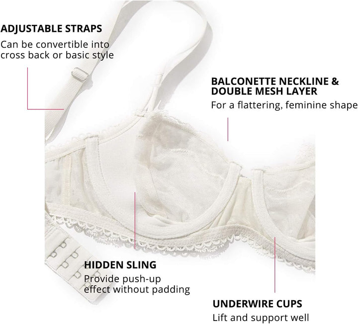 DOBREVA Balconette BH Damen mit Bügel Push Up Dirndl Spitze BHS Sexy Grosse Grössen Ungefüttert 75A