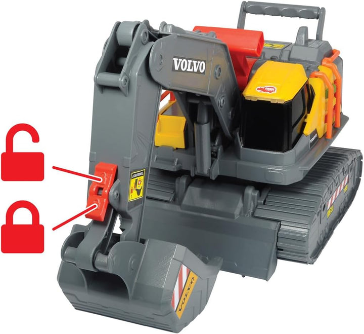 Dickie Toys 203725006 Volvo Spielzeug Bagger mit Gewichtserkennung, Spielzeugbagger erkennt 3 versch