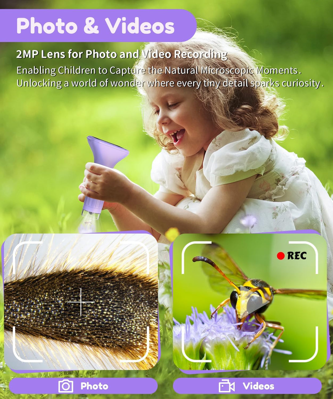 USCAMEL Digitales Mikroskop für Kinder 5-7: 1000x Handgehaltenes Mikroskop mit 2-Zoll-Bildschirm Tas