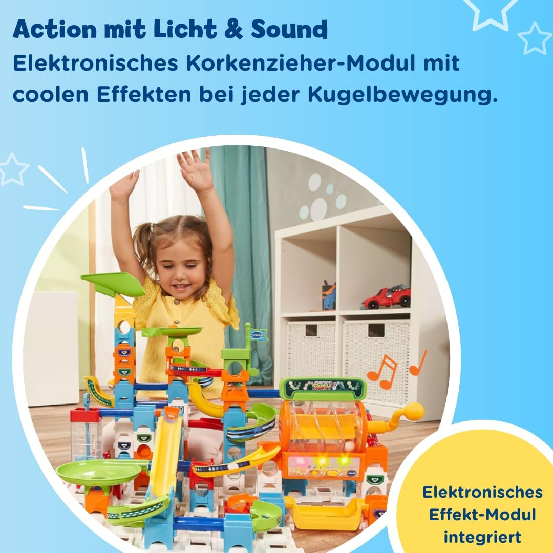 VTech Marble Rush - Super Action Set L100 E – Interaktives Kugelbahn-Set mit Licht und Sound, spanne