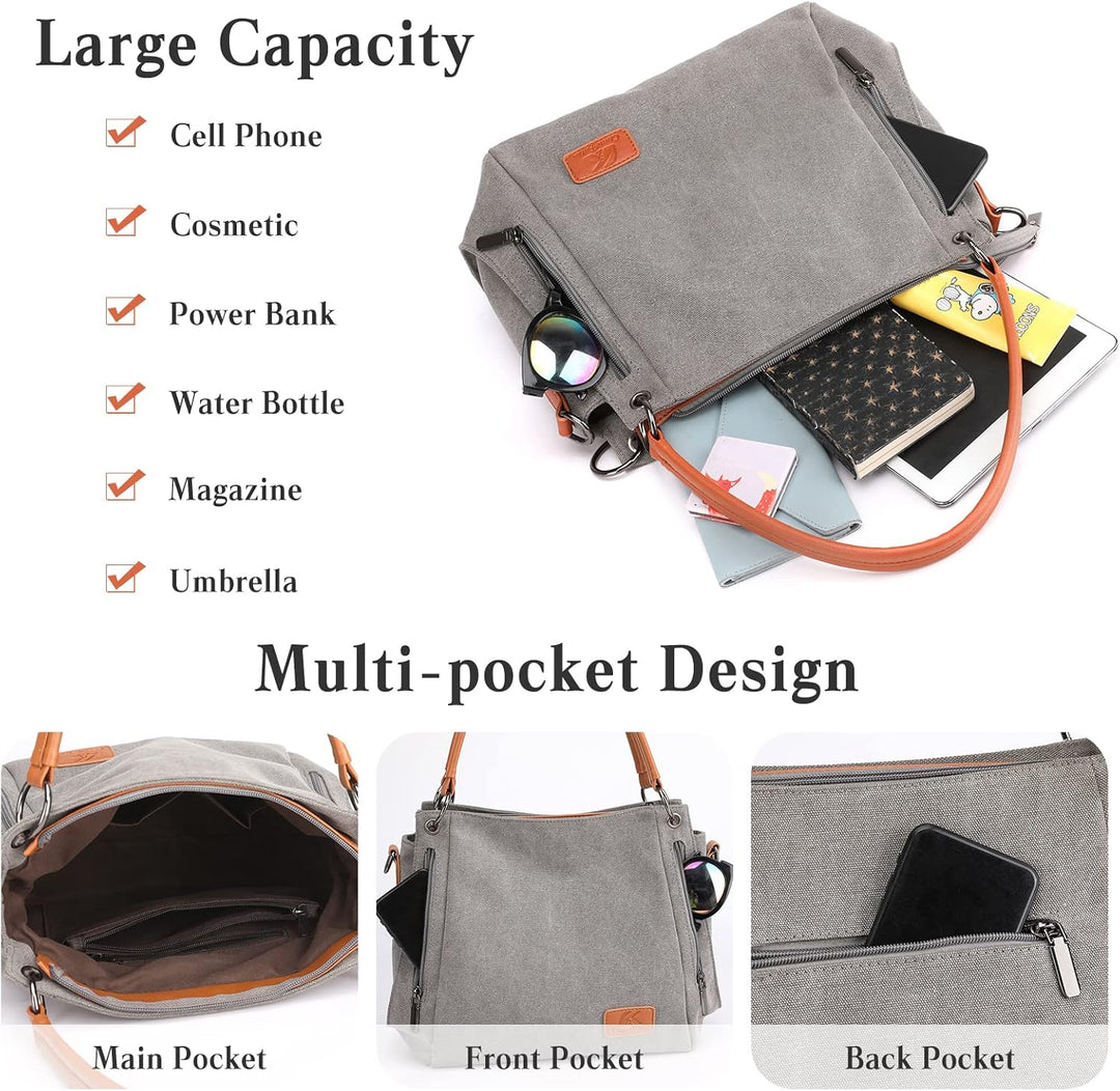 CORIOS Retro Damen Handtasche Canvas Schultertasche Henkeltasche Tragetasche Casual Umhängetasche Mu