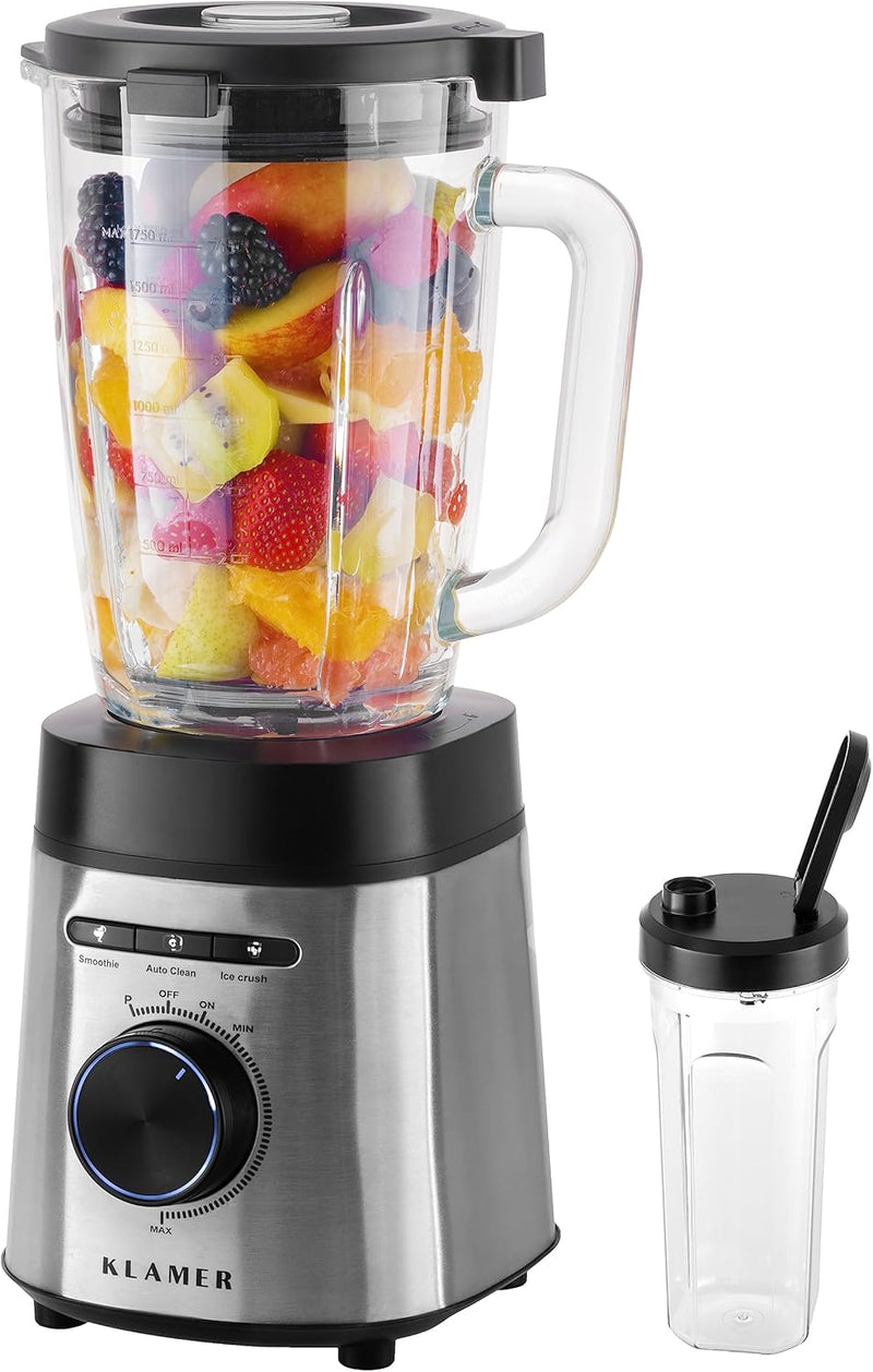 KLAMER Standmixer, 1,75 L Glasbehälter, Elektrischer Mixer mit 1400 Watt, Smoothie Maker mit 22.000