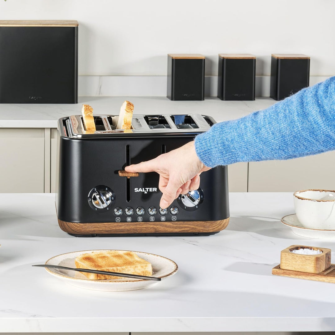 SALTER Toronto 4-Scheiben-Toaster – Breite Schlitze, 6 Bräunungsstufen, herausnehmbare Krümelschubla