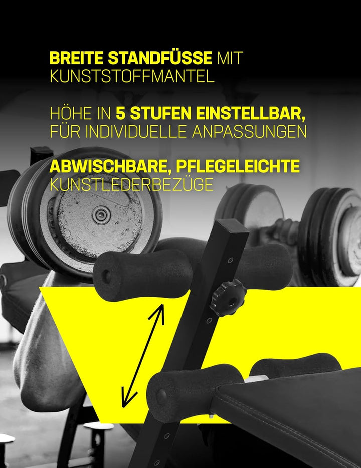 SPORTINATOR® Sit Up verstellbare Trainingsbank mit abwischbarem Kunstlederbezug, drei Halterungen, i