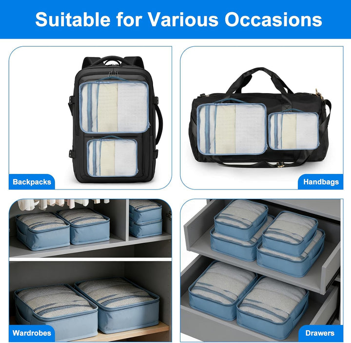 6 grosse Packing Cubes in Beige & Bottlegrün - Grösse L - Gleichgrosse Koffer Organizer L– Wasserdic