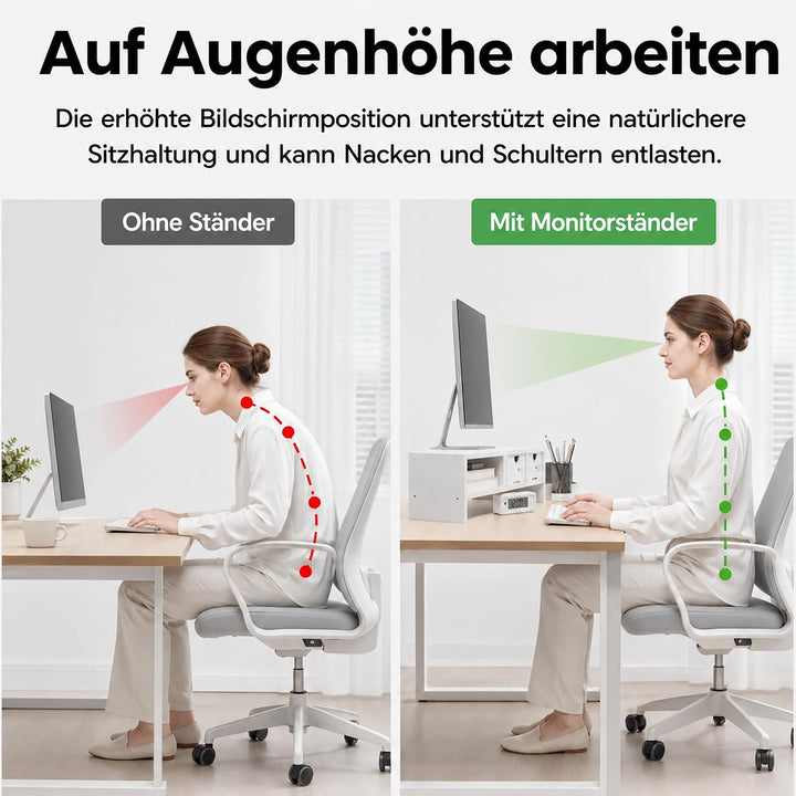 Monitorständer mit Stauraum , 50x19,5x13,5 cm Bildschirmständer mit 2 Schubladen &amp; Stiftehalter, 2-S
