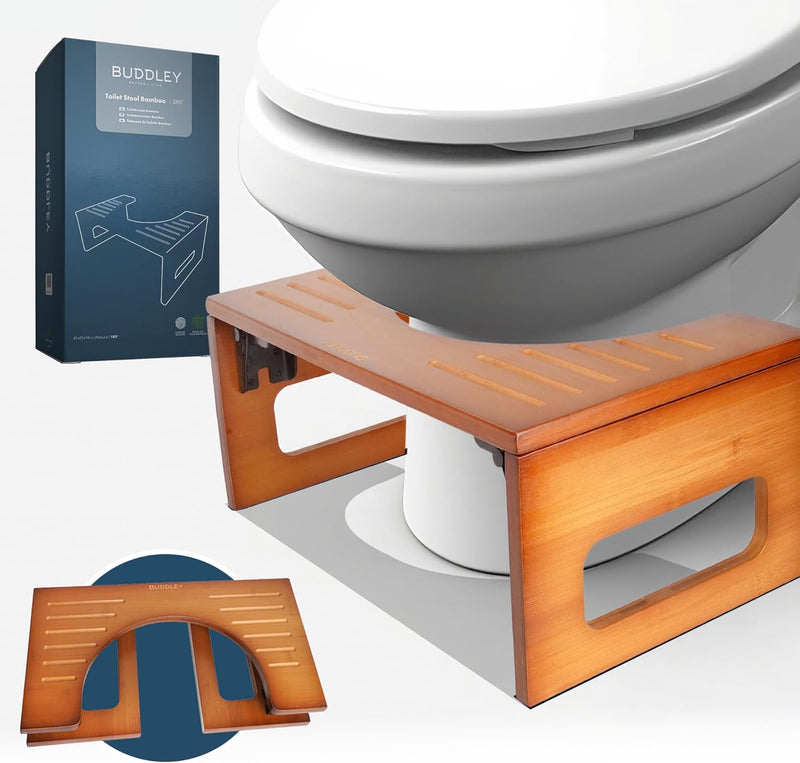 BUDDLEY® Toilettenhocker Bambus klappbar - Klohocker für richtige Haltung - Toilettenhocker Erwachse