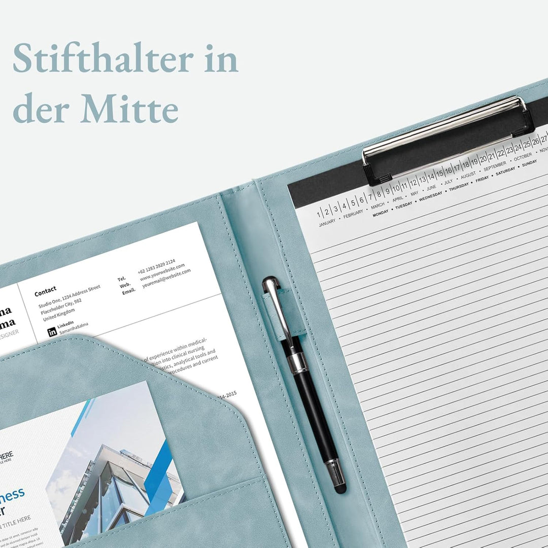 Mymazn Klemmbrett A4 mit Deckel, Mappe A4 Schreibmappe Klemmbrettmappe, PU-Leder Konferenzmappe mit